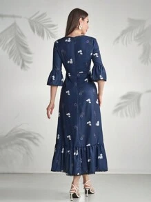 Seusyu Women's Printed Simple Daily Dress, Random Pattern - Navy Blue - View 2