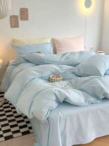 3pcs Lightweight Blue Solid Color Bedding Set, Including Duvet Cover & Pillowcase, Suitable For Boys, Girls, School Students And Dorm Room, Soft Winter