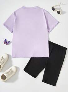 SHEIN 青少年女孩休闲 T 恤和紧身短裤套装