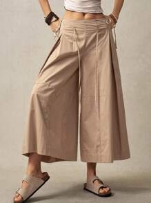 Bohemela Women's Solid Color Pleated Loose Wide Leg Pants For Vacation