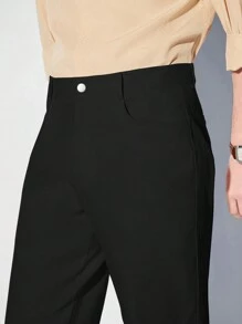 Manfinity RebelGame Men Solid Color Daily Commute Woven Slim Fit Pants With Pockets, Fall - Black - View 3