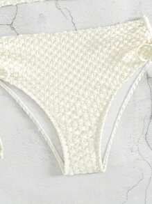 SHEIN Swim Summer Women's White Ruffled Criss-Cross Sexy Bikini Set - Beige - View 4