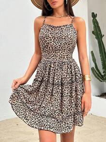EURMUSE Women Leopard Pattern Mini Dress - Coffee - View 4