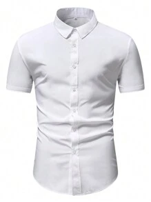 Manfinity Mode Áo Sơ Mi Nam Ngắn Tay Màu Trơn (Loose Fit) Cho Mùa Hè - trắng - Xem 5