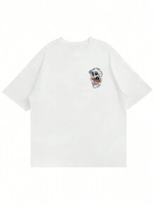 Men's Summer Casual Letter & Skeleton Print Round Neck Short Sleeve T-Shirt, For Halloween