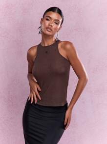 MISSGUIDED Áo ba lỗ thêu logo - màu nâu - Xem 1