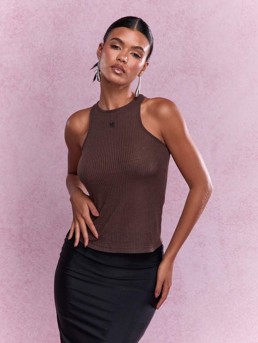 MISSGUIDED Áo ba lỗ thêu logo - màu nâu - Xem 1