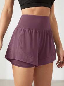 Powerista Short deportivo de mujer de unicolor, simple y diario, shorts jogger, shorts cortos cómodos de sudadera - Rojo violeta - Ver 4