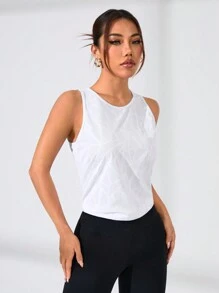 Easithlete 纯色短袖运动 T 恤健身背心 - 白色 - 查看 4