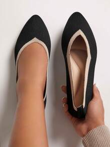 SHUZIA Women's Classic Replica Pointed-Toe Knit Flats In Black And Beige: Comfortable And Soft, Elevates Any Outfit, Knit From Materials - Black - View 5