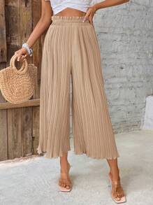 SHEIN Frenchy Women's Pleated Paper Bag Waist Allover Print Pants, Casual Holiday Long Trousers,Back To School Outfits,Fall Outfits,Office Wear,Commute,Minimalist,Old Money,Simple,Teacher Pants