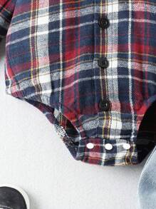 Souflis Souflis Baby Boys' Plaid Shirt With Denim Bodysuit And Jeans Set, For Christmas - Multicolor - View 6