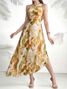 Modelyn Women's Random Print Open Shoulder Simple Daily Dress Long Evening Dresses