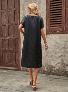 EMERY ROSE Váy midi tay ngắn Jacquard màu trơn - màu đen - Xem 2