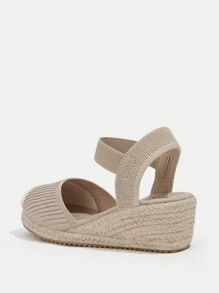 Styleloop Zapatos de mujer moda cuña con tira de tobillo y trenza de punto para vacaciones, color beige, zapatos de verano rebajas, zapatos de vuelta al colegio para estudiantes universitarias, zapatos con estilo boho, vintage, cottage core, francés para Halloween, Navidad, otoño - Albaricoque - Ver 5
