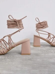 SHUZIA Giày Sandal Nữ Cao Gót Phối Ren Màu Trơn, Thích Hợp Cho Hẹn Hò Hàng Ngày - Màu be - Xem 5