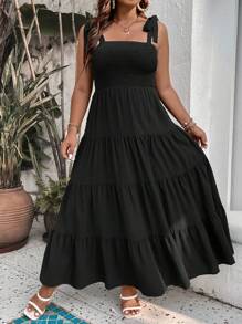 SHEIN Holidaya Vestido de camisola simple de uso diario en unicolor para mujeres de talla grande - Negro - Ver 1