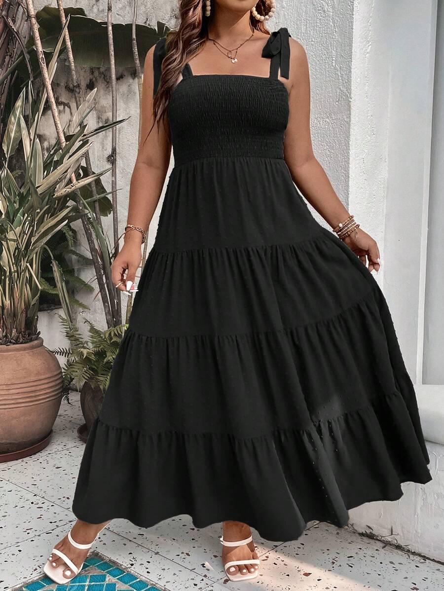 SHEIN Holidaya Vestido de camisola simple de uso diario en unicolor para mujeres de talla grande - Negro - Ver 1