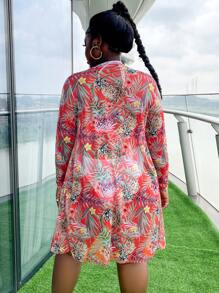 SHEIN Swim Curve Plus Size Casual Printed Kimono Cover Up, Ideal For Beach Vacation Outfits Summer