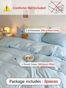 3pcs Lightweight Blue Solid Color Bedding Set, Including Duvet Cover & Pillowcase, Suitable For Boys, Girls, School Students And Dorm Room, Soft Winter