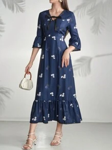 Seusyu Women's Printed Simple Daily Dress, Random Pattern - Navy Blue - View 5