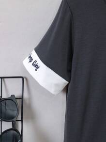 SHEIN Young Boy Casual Letter Print T-Shirt, Summer - Dark Grey - View 7