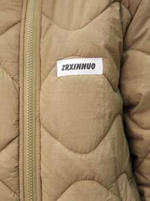 SHEIN Tween Boy Casual Checkered Detail Stand Collar Padded Coat For Winter