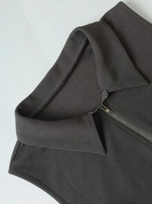 SHEIN EZwear 大碼雙頭拉鍊溜口商務暗灰色上衣，襯衫領 - 深灰色 - 查看 7