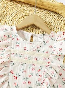 SHEIN Vintaside Kids Conjunto de top y falda con volantes con estilo rural y estampado floral diminuto para niña joven - Multicolor - Ver 5