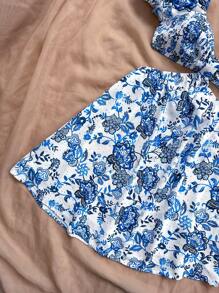 Soleia Women's Romantic Casual Floral Print Dress, Sweet And Cute Vacation/Party/Casual Summer Outfit, Podded Sleeve Ruffle Loose Waist Elastic Vacation Dress - Multicolor - View 6