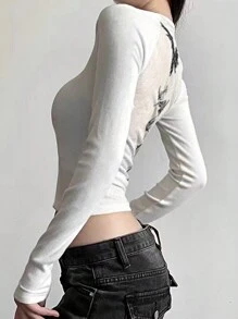 INAWLY 女士春夏休闲短袖 T 恤，字母印花，圆领和插肩袖设计图案 T 恤女士上衣女士秋季服装 - 白色 - 查看 3