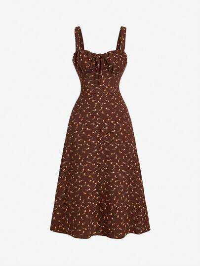 SHEIN MOD 女士甜美花卉印花浪漫乡村风中长度假连衣裙、母亲节连衣裙、夏季女士连衣裙、花卉连衣裙、黄色连衣裙