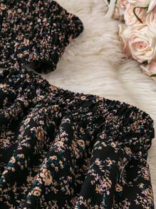 SHEIN Clasi 大尺碼女士逗點花卉度假風後背頸背心和寬松裙子套裝 - 黑色 - 查看 3