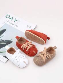 嬰兒/幼兒春秋季透氣柔軟底防滑行走鞋，配有蝴蝶結，適合日常穿著，平底鞋 - 白色 - 查看 1