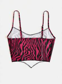 SHEIN EZwear 女士夏季非對稱領斑馬紋粉色背心上衣 - 玫紅色 - 查看 2