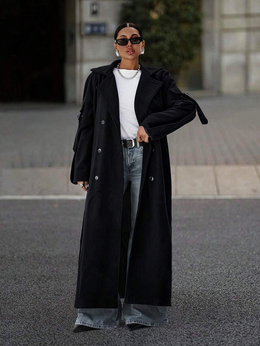 EURMUSE Oversize Extra Long Coat - Black - View 1