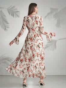 Modelyn Đầm dài tay đơn giản hàng ngày in ngẫu nhiên dành cho nữ - trái cam - Xem 2