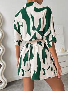 SHEIN LUNE Women's Summer Casual Random Printed Batwing Sleeve Jumpsuit - Multicolor - View 2
