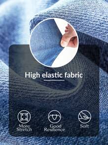 SHEIN EZwear 實色修身牛仔短褲，附帶口袋和側開衩，夏季休閒款 - 中等水洗藍 - 查看 8