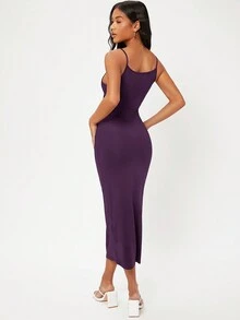 SHEIN BASICS 實心肩帶修身休閒晚宴約會連身裙 - 紫色 - 查看 3