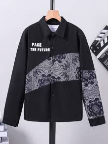 SHEIN BA- Boys' Single-Breasted Casual Long Sleeve Shirt With Print Pattern 05