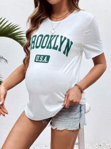 SHEIN Quần áo cho con bú ngoài trời dành cho bà bầu Áo thun cổ tròn vừa vặn để tập thể dục nhẹ - trắng - Xem 6