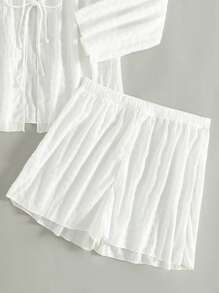 SHEIN Swim 2 piezas/set Ropa de playa de unicolor con textura, para el verano - Blanco - Ver 4