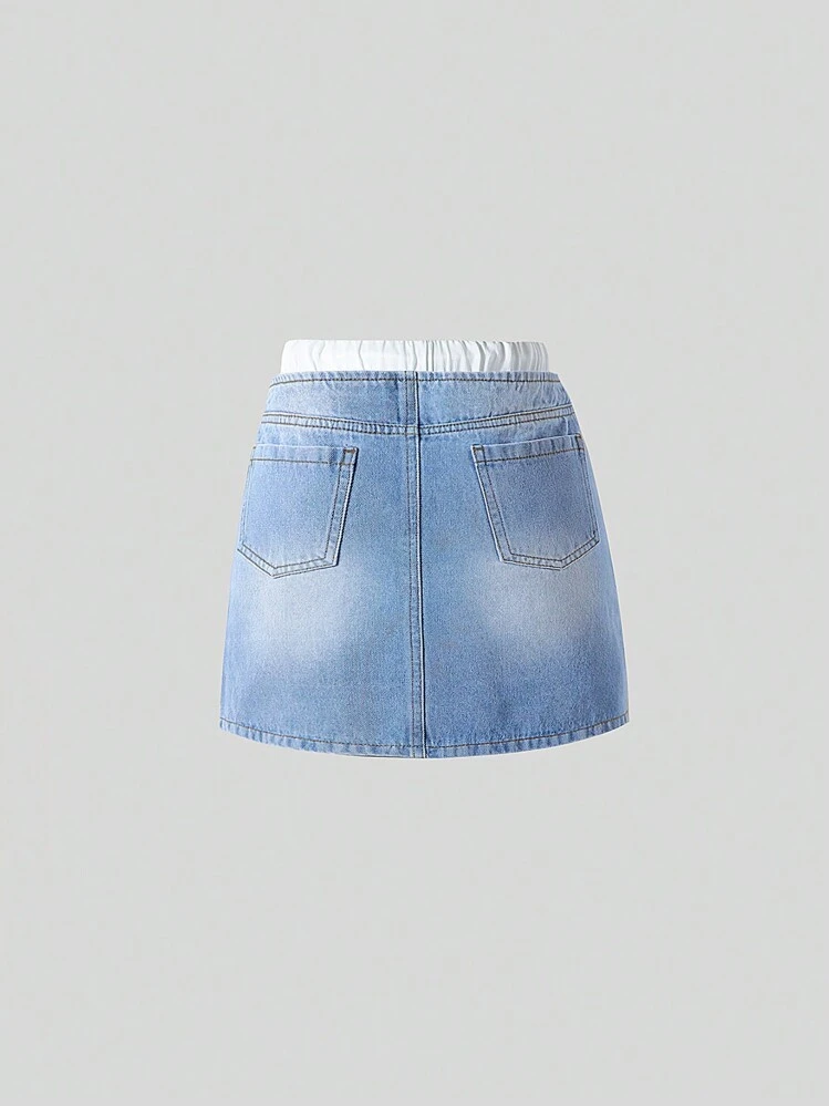 SHEIN ティーンガールズ パーソナライズ パッチワーク 2in1 デニム