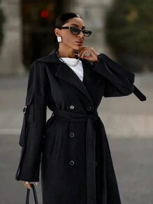 EURMUSE Oversize Extra Long  Coat - Black - View 3