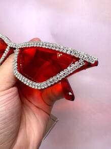 015068863-0007-17077 1 pieza Gafas de ojo de gato con marco rosa, decoración de cristales y strass, de lujo para fiestas y festivales. Lindo y de moda, adecuado para fiestas con temática. (Incluye paño de limpieza) Gafas de novia blancas/Accesorio de boda, San Valentín, para verano, playa, al aire libre, viajes