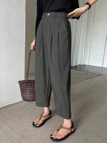 DAZY 纯色商务/休闲百搭七分裤，教师裤，女士正装裤 - 深灰色 - 查看 4