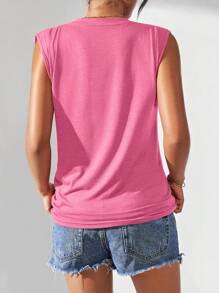 INAWLY 女士夏季休闲山脉字母印花背心 篝火旁的生活更美好 - 粉色 - 查看 2