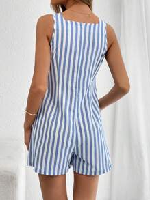 SHEIN Essnce Boho,Linen,Women's Striped & Printed Casual Jumpsuit For Summer