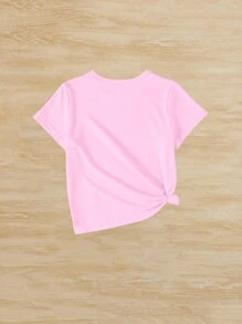SHEIN Young Girl Casual Flower & Letter Slogan Printed Short Sleeve T-Shirt
